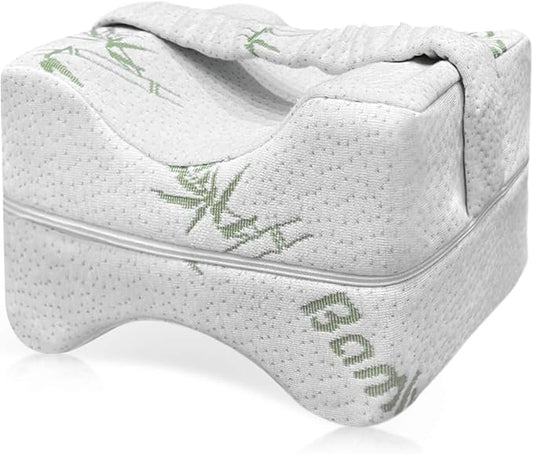 Crew & Chane Knee Pillow for Side Sleepers with Strap, Memory Foam Leg Pillow for Sleeping & Pregnant Women, Sciatica Pain Relief Pillow, Hip Pain & Lower Back Pain Relief