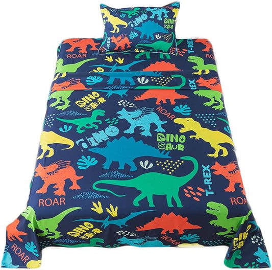 qjmiaofang Dinosaur Sheets Twin for Boys Dinosaur Bed Sheets Twin Size 3Pcs Jungle Dinosaur Bedding T-Rex Dinosaur Flat Sheet Wildlife Dinosaur Fitted Sheet 1 Fitted Sheet 1 Flat Sheet 1 Pillow Shams