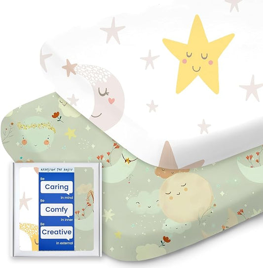 Bassinet Sheets for Baby Boy Girl, TotBasic Buttery Soft Universal Bassinet Fitted Sheet, Compatible with Halo, Mika Micky, Baby Delight, Dream On Me, Maxi COSI and More Bassinet Mattress(Smilingstar)