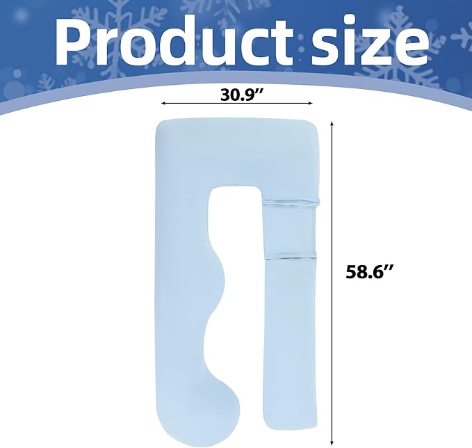 Cooling Pregnancy Pillow Cover (ONLY Pillowcase), Q-Max 0.4 U Shaped Luxurious Smooth Maternity Pillow Cover with Hidden Zip, Cool Large Pillow Protector for Side Hot Sleeper, Blue, 59x31 in