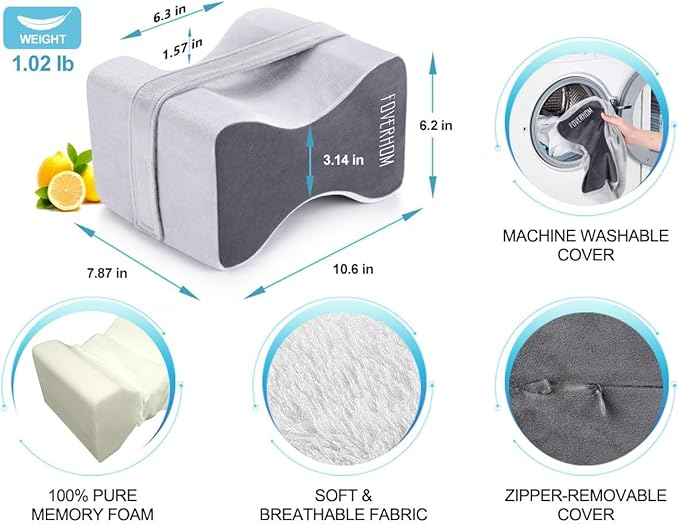 foverhom Memory Foam Knee Pillow,Orthopedic Leg Pillow for Sciatica Relief,Back Pain, Pregnancy, Leg Pain, Hip Pain and Sciatica Relief