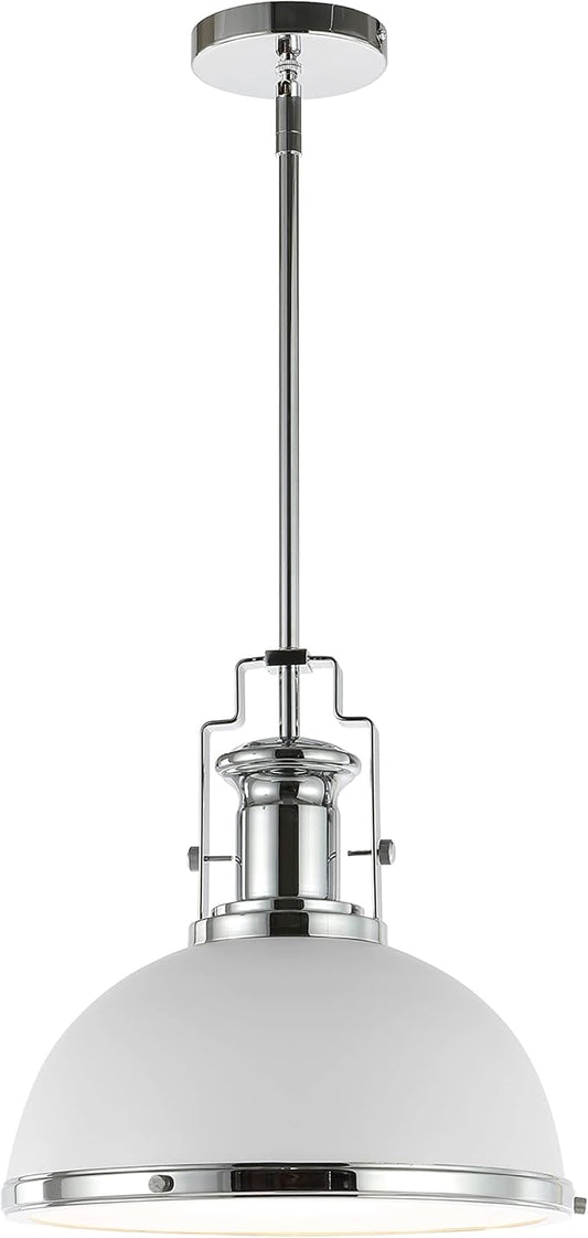 JONATHAN Y JYL9536C Homer 13" 1-Light Modern Industrial Iron LED Dome Pendant Classic, Cottage, Farmhouse Bedroom Living Room, Chrome/White
