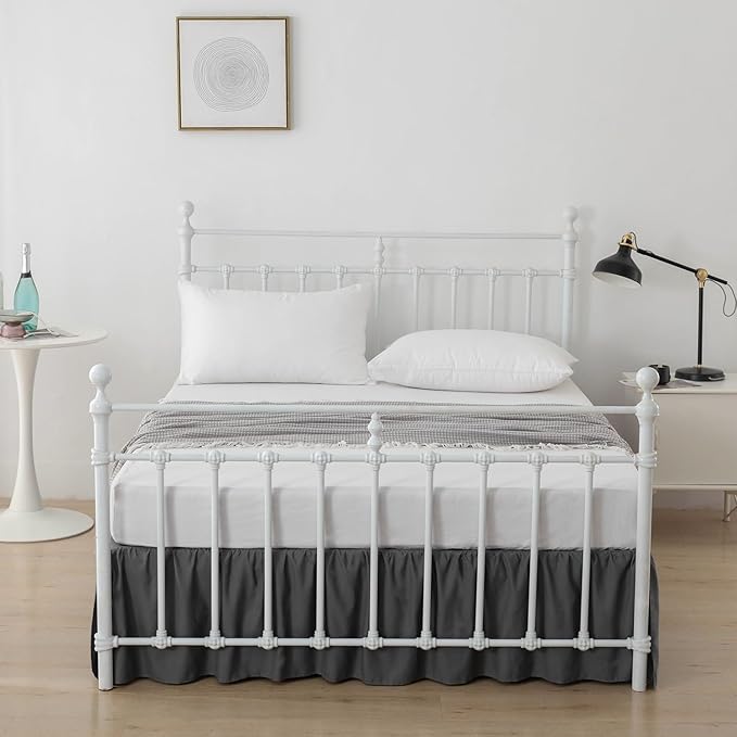 Bed Skirt Queen Size Ruffled Bed Skirt with Split Corners, 18 Inch Drop Dust Ruffle Bed Skirt with Platform, Dark Grey, Queen - 18" Drop