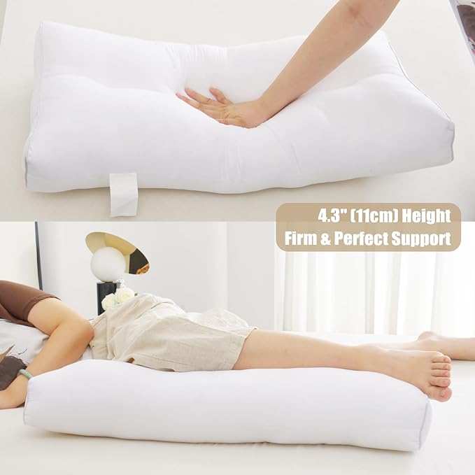 Knee Pillow for Side Sleepers, 4.3 inch Leg Pillow for Sleeping Supportive Hip Pillow Relieves Leg Back Knee Pain, Leg Positioner Pillows, Cotton Fabric,White