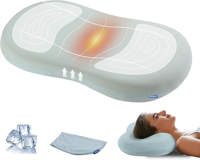 Cooling Memory Foam Cervical Pillow, Orthopedic Neck Support Pillow for Back Pain Relief, Ergonomic Design for Side/Back/Stomach Sleepers, Easy Cleaning Set (Pillowcases × 2)