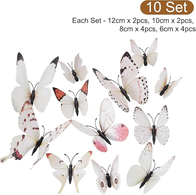 uxcell 120Pcs 3D Beautiful Butterfly Removable DIY Wall Stickers for Bedroom Living Room TV Background Decorations, White