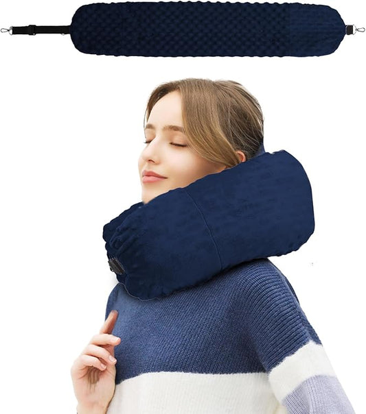 Stuffable Travel Pillow for Extra Luggage, Travel Neck Pillow Stuffable with Clothes, Stuffable Neck Pillow for Travel, Velvet Travel Neck Pillow Storage Bag, Fillable Luggage Pillow (Dark Blue)