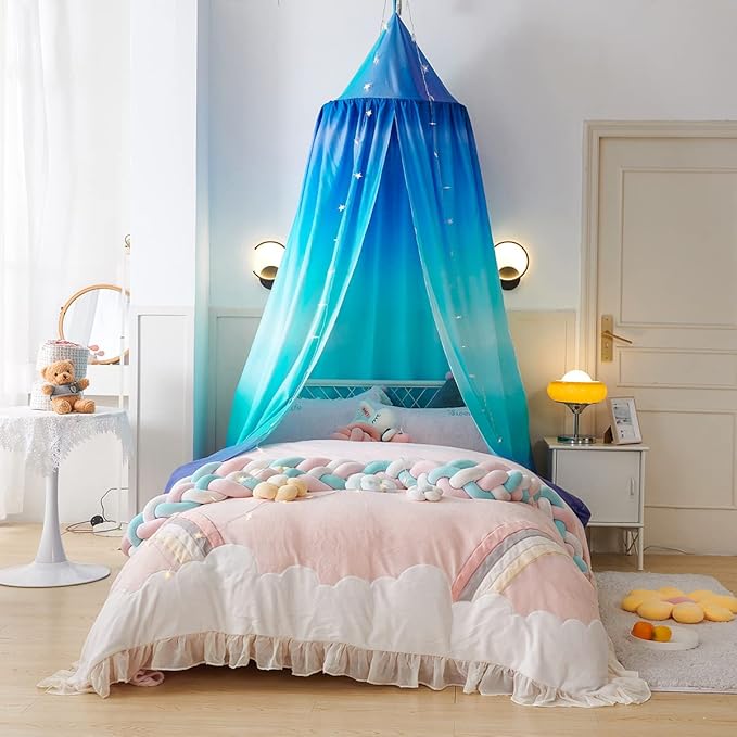 Mengersi Bed Canopy for Boys,Girls Corlofrul Canopy for Bed Bedding Kids Room Castle Play Tent Hanging House Decor Reading Nook Gradient Canopies