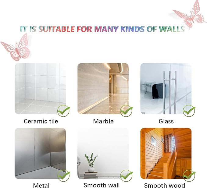 SAOROPEB 3D Butterfly Wall Decor 48 Pcs 4 Styles 3 Sizes, Pink Butterfly Birthday Decorations Pink Room Decor Butterfly Party Decorations Cake Decorations, Removable Wall Stickers (Pink)