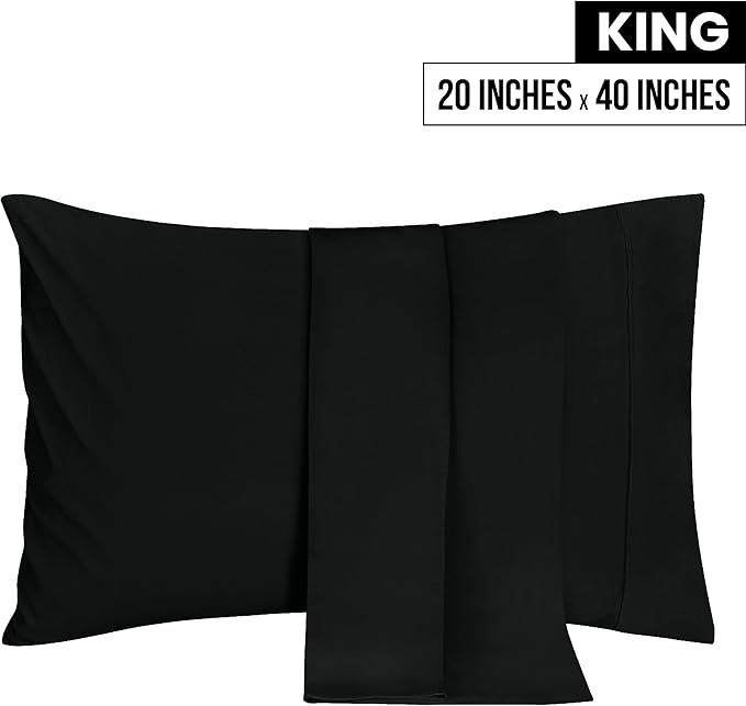 Utopia Bedding King Pillow Cases - 2 Pack - Envelope Closure - Soft Brushed Microfiber Fabric - Shrinkage and Fade Resistant Pillow Covers 20 X 40 Inches (King, Black)
