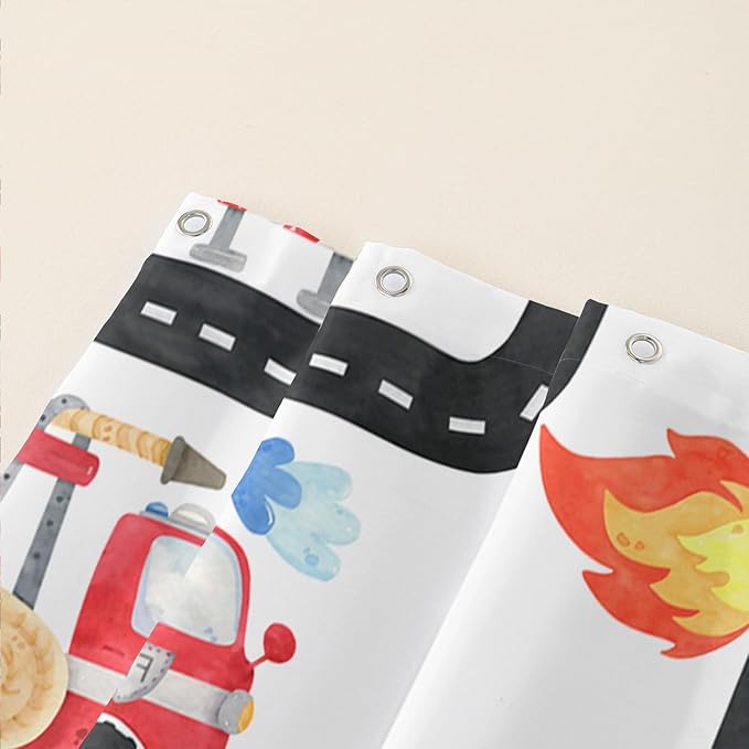 AILONEN Fire Truck Shower Curtain for Boys Bathroom Decor,Firemen Truck Bath Curtain,Construction Truck Printed Kids Curtain,Waterproof with 12 Plastic Hooks, 48" W x 72" H