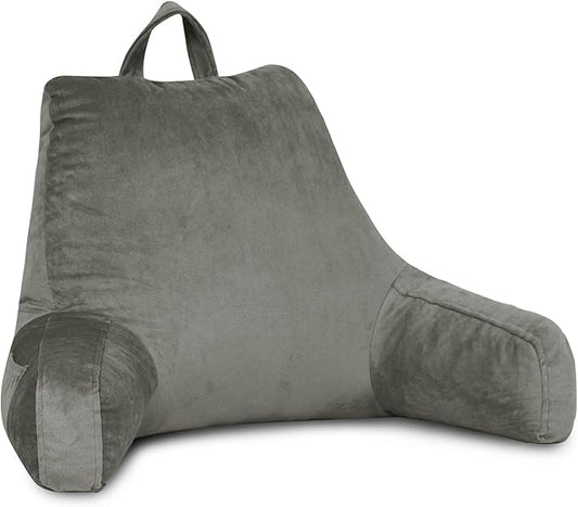 LOVTEX Reading Pillow with Removable Cover, Back Pillow for Sitting Up in Bed with Arms and Pockets, Bed Rest Pillow Adult, 20 x 15 Inches(Dark Grey)