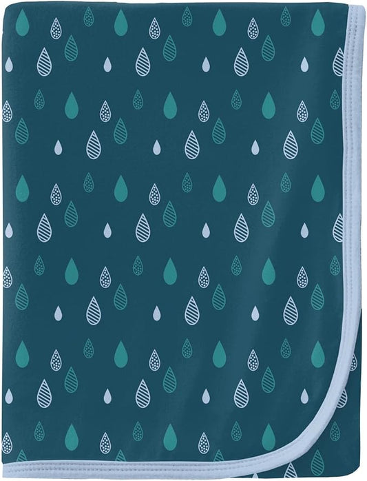 KicKee Print Swaddle Blankets, Silky Soft Baby Blanket, 40” x 29” (Peacock Raindrops - One Size)