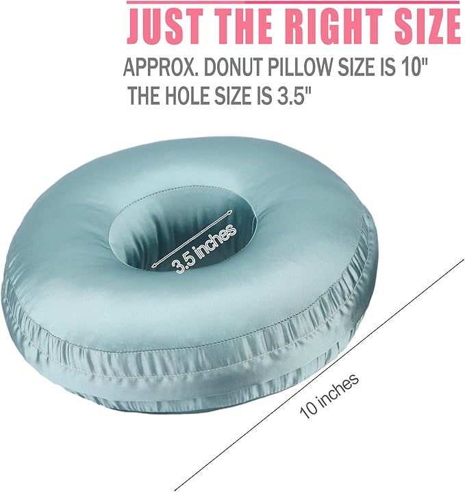 Satin Ear Piercing Pillow Removable Cover Luxury Cnh Pillow with Ear Holes for Ear Pain Side Sleepers Washable Large Donut Pillows Head Neck Support Turquoise