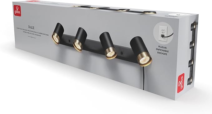 Globe Electric 64000047 4-Light Complete Track Lighting Kit with Pivoting Track Heads, Matte Black, Plug-in, Ceiling Light, Kitchen Light, GU10 Socket, LED Bulb Compatible