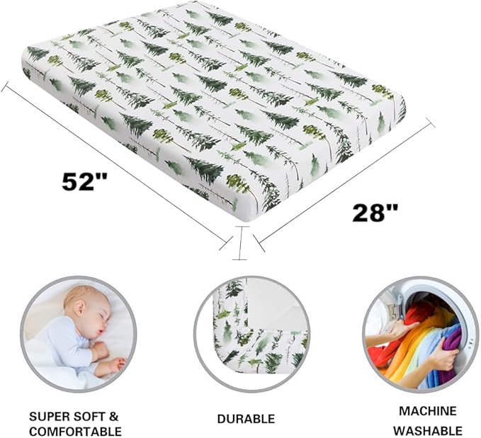 4 Pack Woodland Forest Animals Wood Neutral Unisex Fitted Baby Crib Sheets Set for Baby Boys or Girls (Cartoon Beer, 52 * 28)