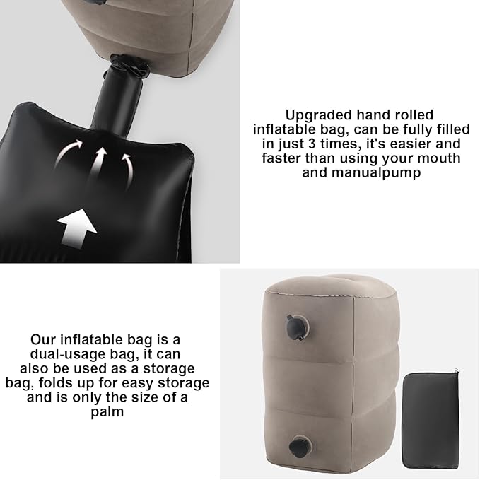 Inflatable Travel Foot Rest Pillow Adjustable 3 Layers Height Leg Rest Pillow Kids Airplane Travel Pillow with Inflatable Bag Airplane Bed for Toddler Car Seat Footrest for Airplane Home Office - Grey