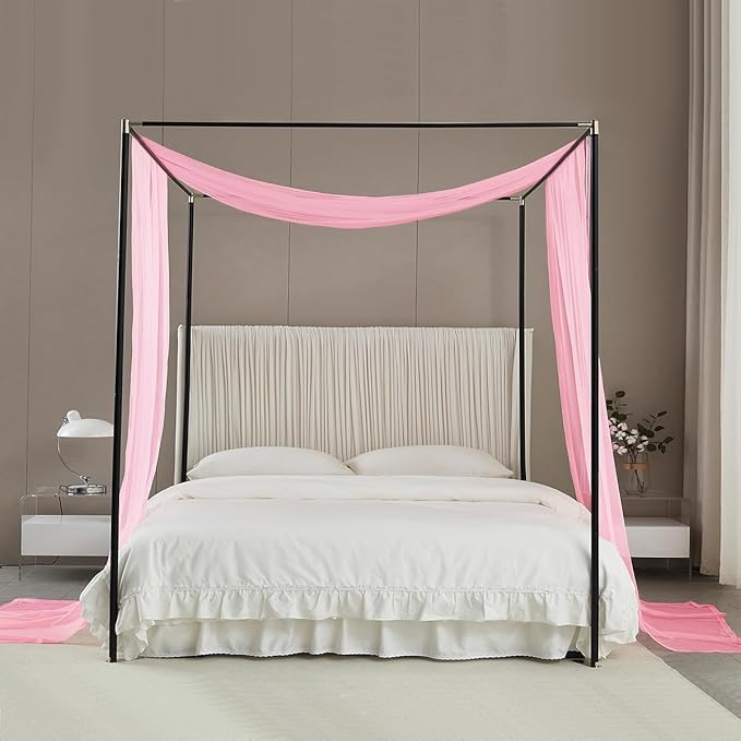 Akiky Bed Canopy for Girls Pink Sheer Canopy Bed Curtains Sheer Scarf Valance 1 Canopy Panel Twin Size Bed Scarf Drapes Bed décor