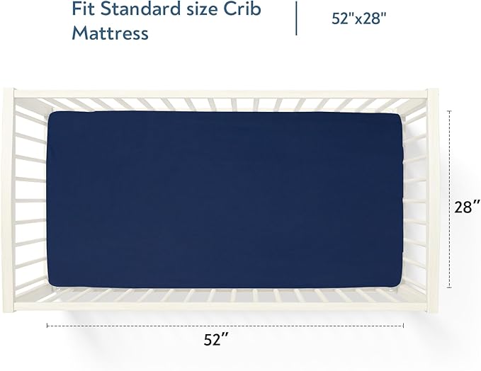 Waterproof Crib Sheets for Boys 2 Pack, Fitted Baby Crib Sheet Neutral 52" x 28" for Standard Crib and Toddler Bed Mattress, Soft and Breathable Kid Toddler Sheets for Boys or Girls, Grey & Navy
