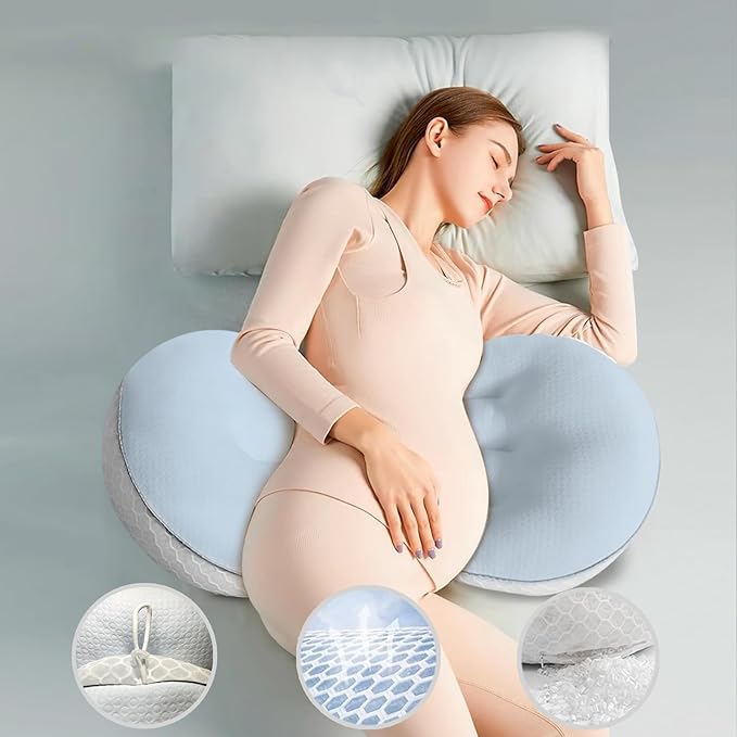 Pregnancy Pillows, PE Filling Body Pillow for Sleeping with Breathable Mesh Cover, Detachable and Adjustable Double-Sided Support for Back, HIPS, Legs and Belly Maternity Pillow (Blue)