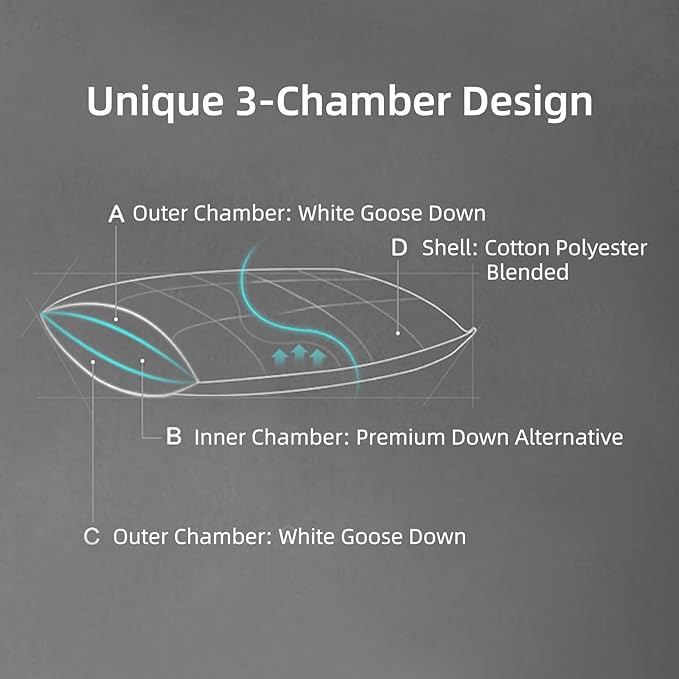 MAXICOZY Hungarian Goose Down Pillows King Size, Fluffy 3-Chamber Bed Pillows for Sleeping, Luxurious Soft Cloud Pillow for Back, Stomach or Side Sleepers(King, 1 Pack)