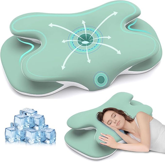 Cervical Pillow for Neck and Shoulder Pain Relief, Ergonomic Neck Pillow for Sleeping, Contour Memory Foam Cervical Pillow, Neck Pillow for Side Back Stomach Sleepers with Ice Silk Fabric (Green)