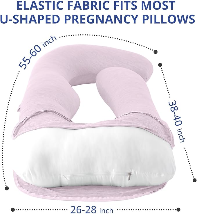 SASTTIE Cooling Pregnancy Pillow Cover, 57-inch U Shaped Pregnancy Pillow Case, Cooling Maternity Pillow Cover Fits 55/57 Inch Pregnant Pillow, Pink