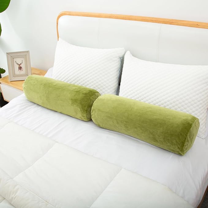 Body Pillow, Memory Foam Body Pillows for Adults Sleeping, Decorative Bolster Pillow for Bed & Couch, Long Cylinder Tube Round Pillow, 24x7.87 Inches, Set of 2 (Green)