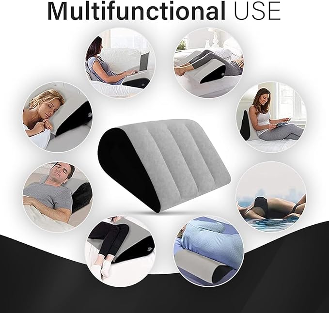 Inflatable Wedge Pillow - Leg Pillow for Sleeping, Leg Elevation Pillow, Lumbar Pillow Reduces Waist and Back Pressure, Portable Wedge Cushion for Sleeping, Bed, Travel, Camping, Grey