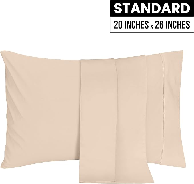 Utopia Bedding Standard Pillow Cases - 2 Pack - Envelope Closure - Soft Brushed Microfiber Fabric - Shrinkage and Fade Resistant Pillow Covers 20 X 26 Inches (Standard, Beige)