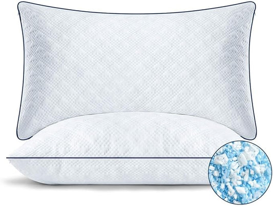 Cooling Bed Pillows Queen Size Set of 2 for Sleeping, Adjustable Shredded Memory Foam Pillows for Side Back Stomach Sleepers - Luxury Gel Pillows Hotel Pillows with Washable Removable Cover