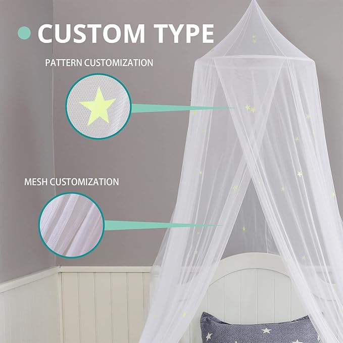 South to East Bed Canopy with Fluorescent Stars Glow in Dark for Kids, Girls Or Adults, Starry Night Bed Canopy Fit Kid Beds, Girls Beds, Twin Or Full Size Beds, Fire Retardant Fabric