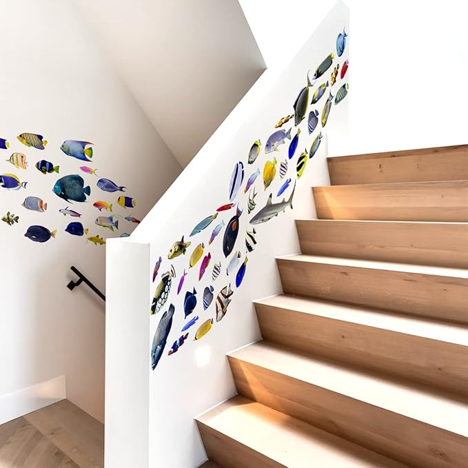 Undersea Fish Wall Decals for Kids Bedroom DIY Ocean Fish Wall Stickers for Bathroom Peel & Stick Removable Wall Decals for Kids Room Playroom Baby Nursery Furniture Decoration