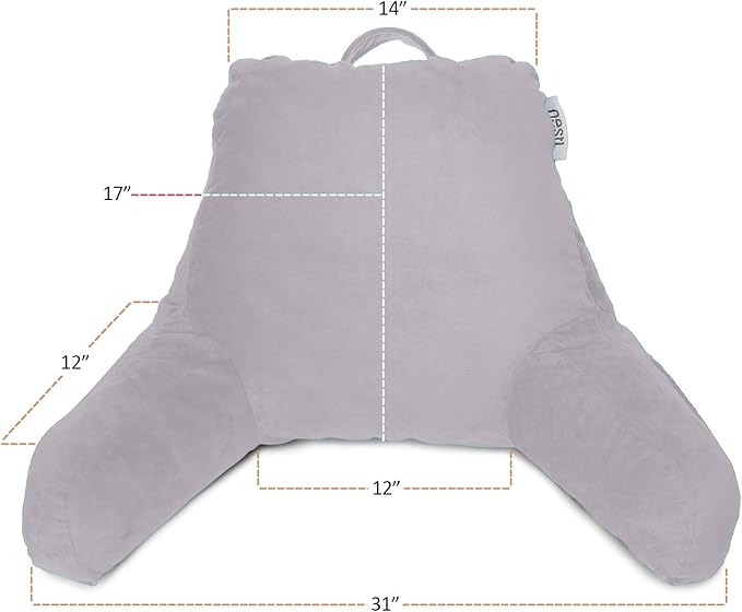 Nestl Reading Pillow Standard Bed Pillow, Back Pillow for Sitting in Bed Memory Foam Chair Pillow, Reading & Bed Rest Pillows Grey Lavender Back Pillow for Bed, Bed Chair Arm Pillow with Pockets