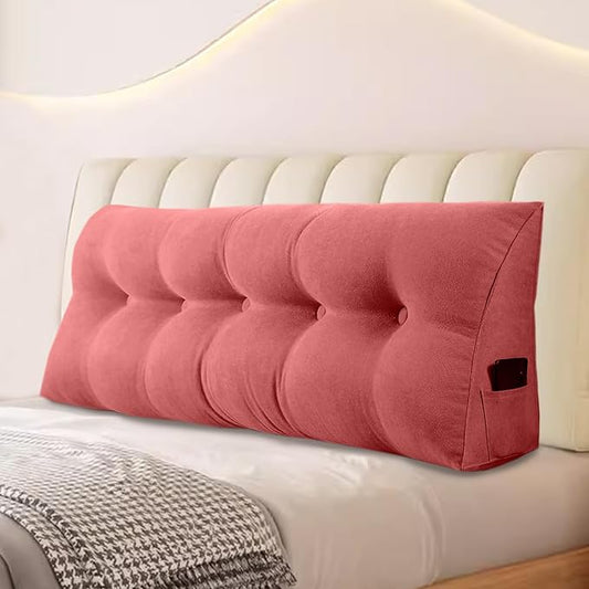 Large Triangular Headboard Pillows Long Backrest Positioning Support Bolster Cushion for Daybed Fluffy Quality Plush Body Wedge Pillow with Removable Cover(Rusty Red -Full-54x8x20in)