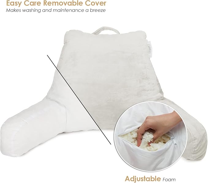 Nestl Reading Pillow for Kids, Small Bed Pillow, Back Pillow for Sitting in Bed, Memory Foam Chair Pillow, Reading & Bed Rest Pillows, White Back Pillow for Bed, Arm Pillow with Pockets