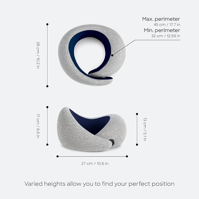 Ostrichpillow Go Neck Pillow - Premium Memory Foam Travel Pillow, 360º Ergonomic Design, Asymmetrical Sides, Travel Bag Included, Washable Modal Cover