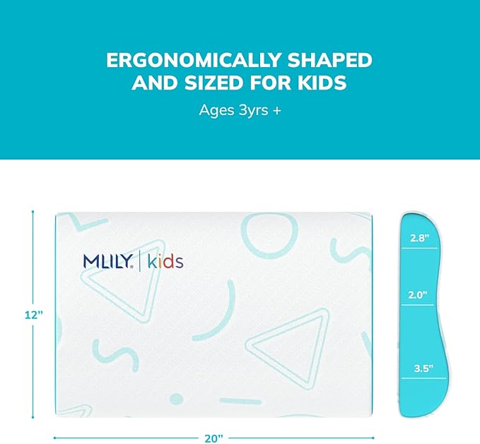 MLILY Kids Pillow for Sleeping, Adjustable Kids Memory Foam Pillow for Bed Set, Breathable and Cooling Pillows for Kids Boy Girl, CertiPUR-US Certified, 12x20 Inch, Blue