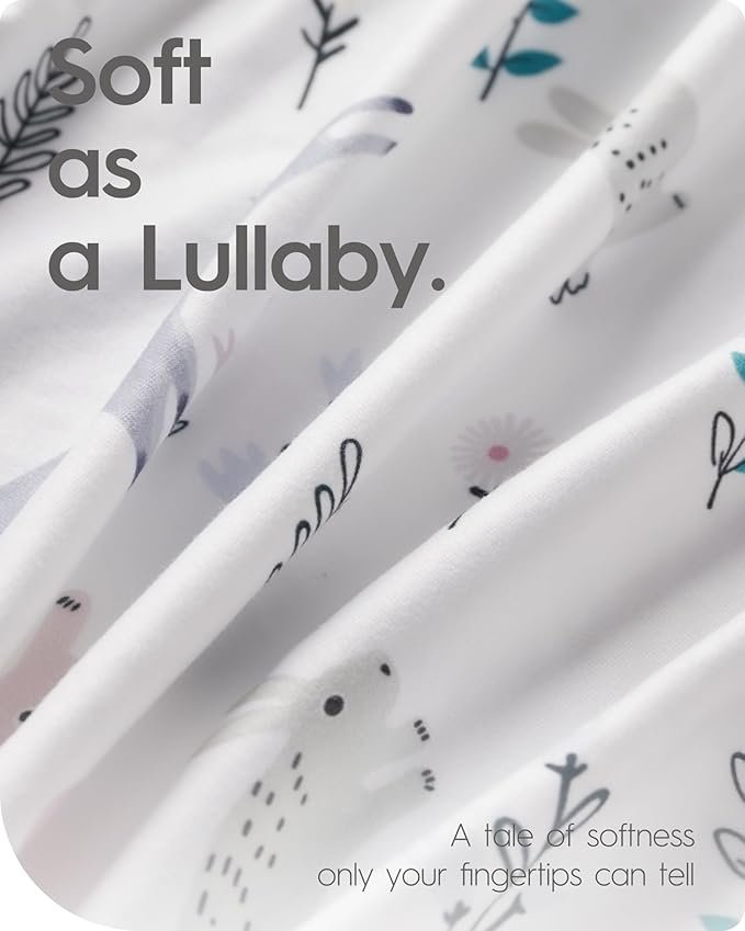 Boy Crib Sheets, TotBasic Premium Soft Crib Mattress Sheet Fitted, Ultra Breathable Crib Fitted Sheet, Super Stretchy Baby Bed Sheets 28''x52''x9'' Extra Deep Pocket (Woodland Deer & Rabbit Fox)