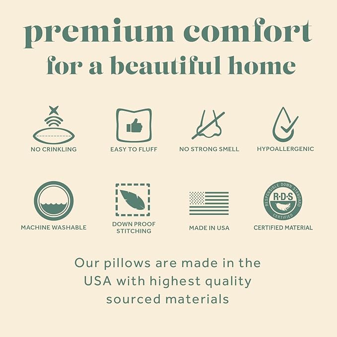 ComfyDown 50/50 Down Feather Blend ComfyDream Bed Pillow for Sleeping, Egyptian Cotton Cover, Made in USA, Queen Size (Queen)