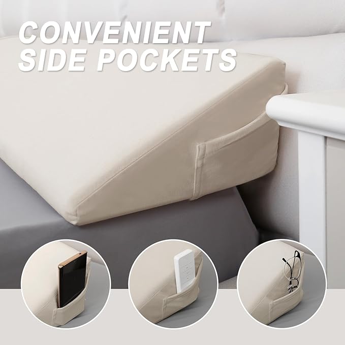 WdFour Bed Wedge Pillow, Wall and Mattress Gap. Incline, Slanted Sweat-Proof Pillow for Neck and Back Pain Relief Anti-snoring for Comfortable Sleeping.(Beige, California King(72Wx10Dx6H))