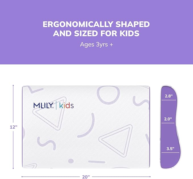 MLILY Kids Pillow for Sleeping, Adjustable Kids Memory Foam Pillow for Bed Set, Breathable and Soft Pillows for Kids Boy Girl, CertiPUR-US Certified, 12x20 Inch, Purple