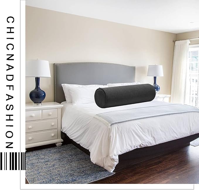 Cylinder Round Memory Foam Support Pillows 24X6 Cervical Neck Roll Pillow with Pillowcase Soft, Comfortable and Breathable for Sleeping, Chair, Car, Sofa，Travel Black