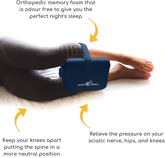 Doctor Developed Knee Pillow for Side Sleepers - Memory Foam Leg Side Sleeper Pillow, Sciatica Pain & Back Pain Relief - Leg Pillow with Strap to Support Spine Alignment - Orthopedic Hip Pillow