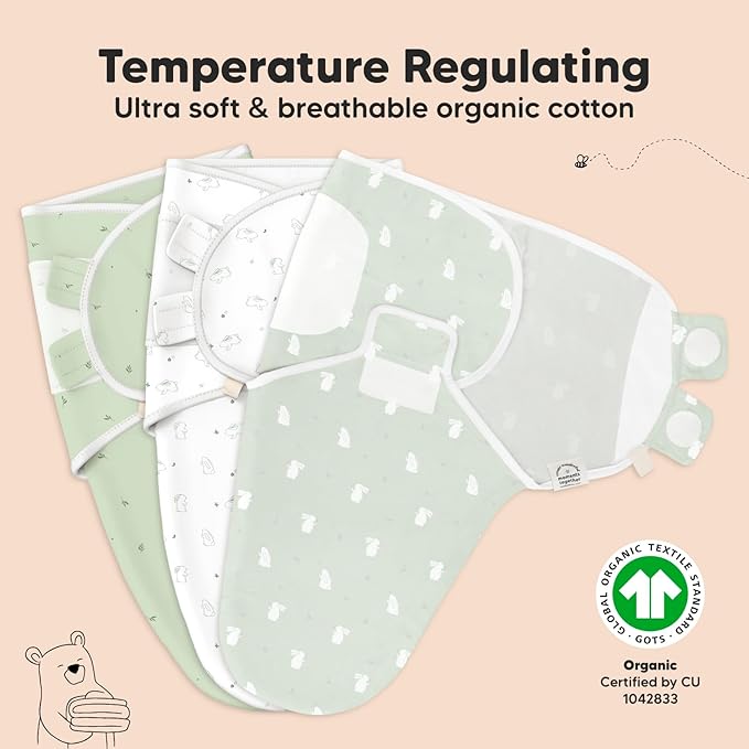 KeaBabies 3-Pack Organic Baby Swaddle Sleep Sacks - Newborn Swaddle Sack, Ergonomic Baby Swaddles 0-3 Months, Swaddles for Newborns,Baby Sleep Sack,Baby Swaddle Blanket Wrap,Baby Essentials (Bunnies)