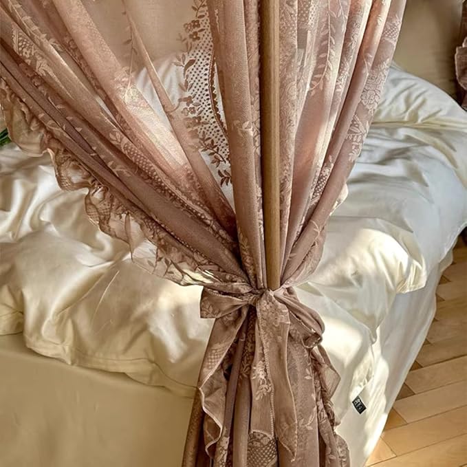 Elegant Lace Princess 4 Corner Post Mosquito Net Romantic for Girls Women Bed Curtain Canopy for Adult Wedding Bedroom Kids Rooms Decoration (Coffee, King)