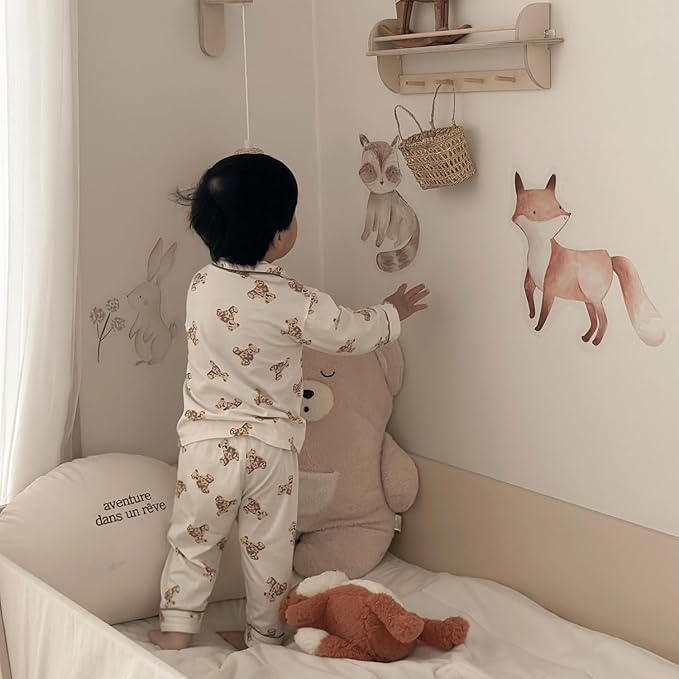 Removable Animals Wall Decals, Fox, Bear, Rabbit, Racoon, Animals Wall Baby Room Stickers, Animal Stickers for Nursery Kids, Bedroom, Playroom, Bathroom Decor