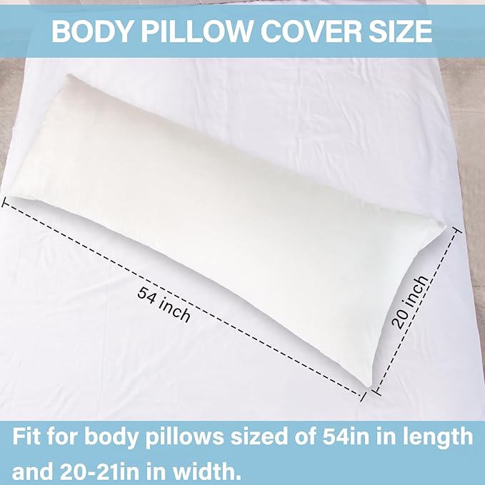 Body Pillow Cover, 20x54 Inches Body Pillow Case Cover with Zipper, Soft Fuzzy Velvet Long Pillow Pillowcase, White