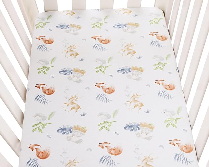 Bassinet Sheets Compatible with 4moms Mamaroo Sleep Bassinet, 2 Pack Fitted Sheets, 100% Jersey Knit Cotton 190GSM, Ultra Soft Breathable, Fox Deer and Elephant