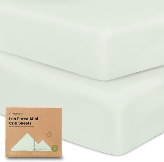 Pack and Play Sheets Fitted, 2-Pack Mini Crib Sheets - Pack N Play Sheets, Organic Fitted Crib Sheet for Pack and Play Mattress, Playard Baby Crib Sheets, Crib Sheets Neutral for Boys, Girls (Aloe)